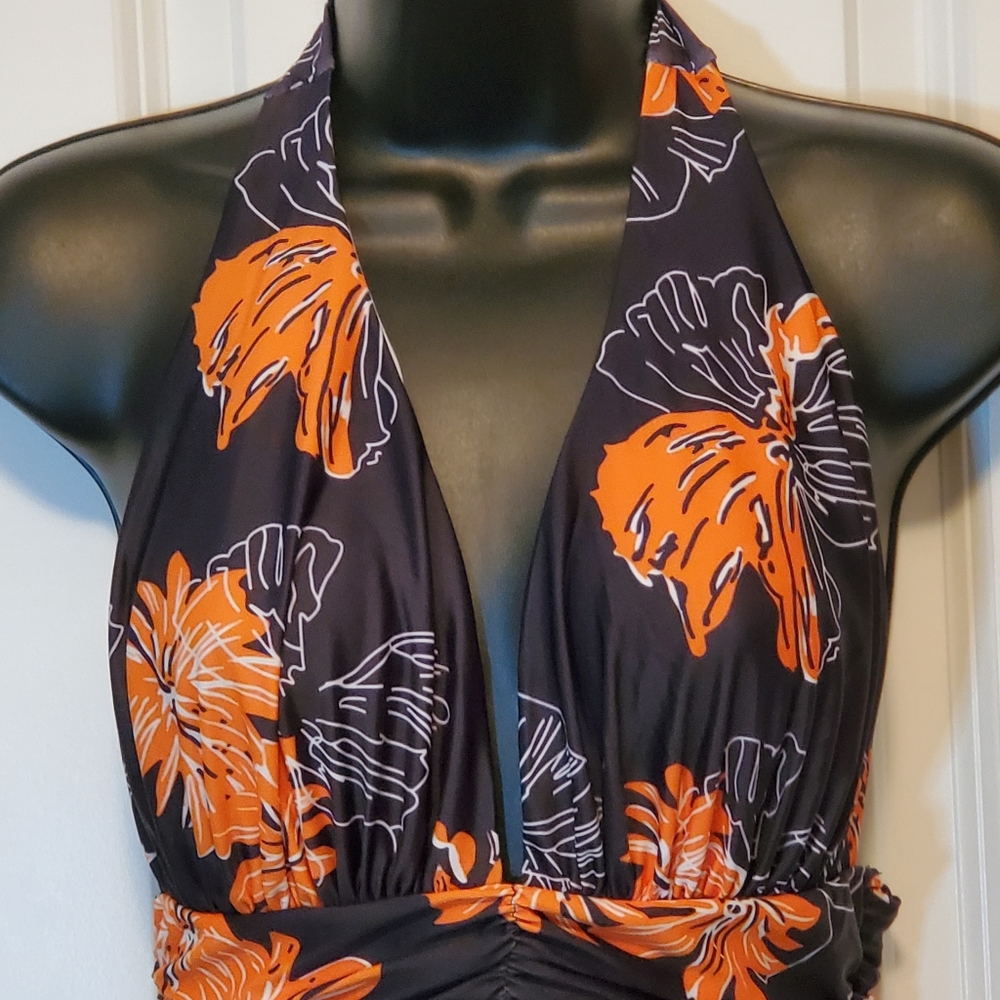 Beautiful MARINAVIDA One Piece Swimsuit Black & Orange Floral. Size Small - Picture 3 of 7